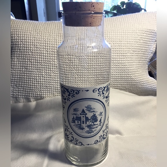 Vintage French Glass Carafe Blue and White Decanter~Barware~Storage - Picture 3 of 8